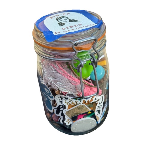 Vintage Trinket, Junk Drawer Mystery, Crow Confetti I Spy Core, collectible, Jar - Picture 1 of 9